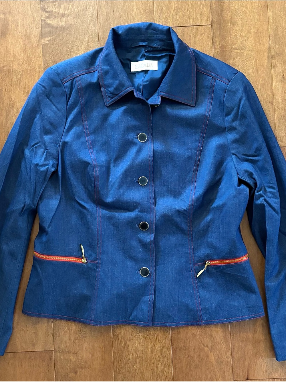 Vintage ESCADA Wool Denim Look Blazer Jacket Small Blue